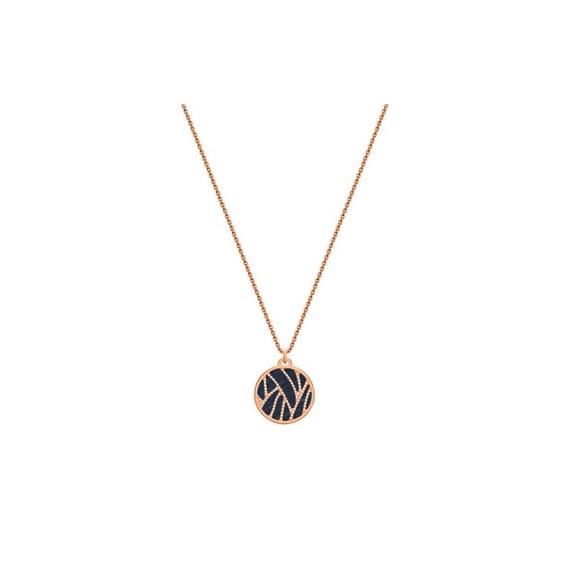 Collier femme Les Georgettes précieuses finition Or rose motif perroquet et cuir reversible
