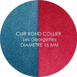 Cuir reversible les Georgettes bleu/framboise pour collier diamètre 16 mm