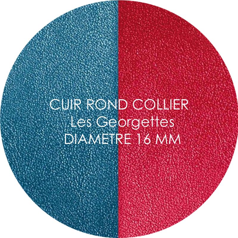 Cuir reversible les Georgettes bleu/framboise pour collier diamètre 16 mm