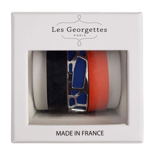 Coffret bracelet manchette Les Georgettes + 3 cuirs réversible finition Argent small