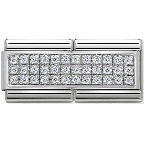 Maillon Nomination classic double Plaque pavé d'oxydes en Argent