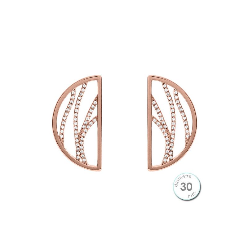 Boucles d'oreilles Les Georgettes précieuses motif perroquet finition Or rose diamètre 30 mm