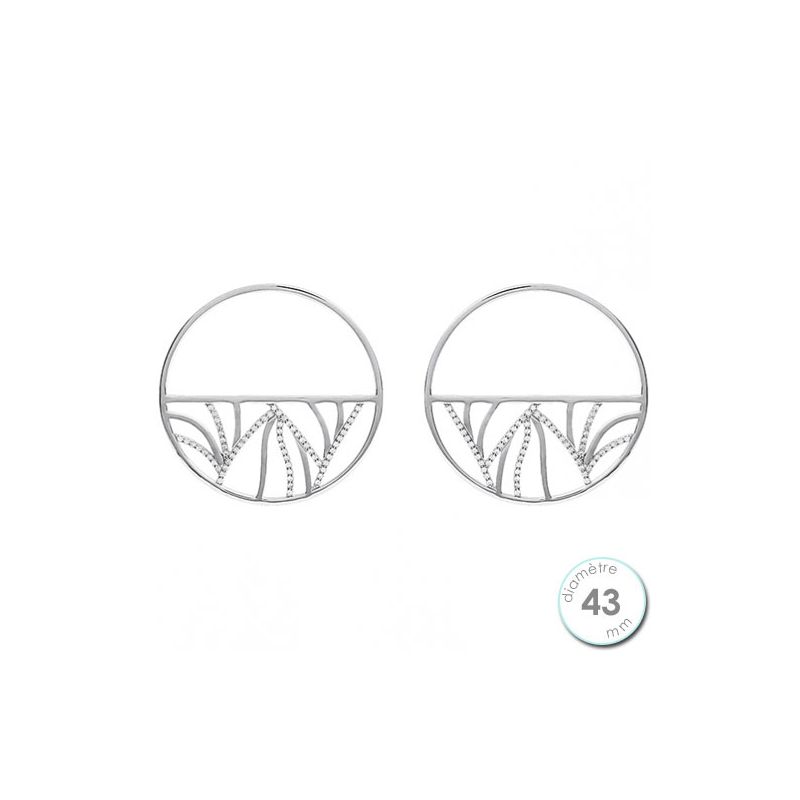 Boucles d'oreilles Les Georgettes motif perroquet finition argent diamètre 43 mm
