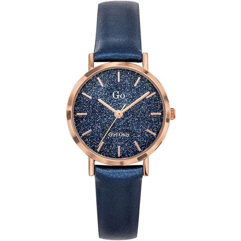 Montre femme Go cuir bleue cadran strass
