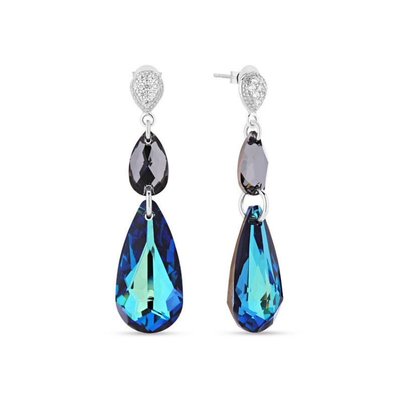 Boucles d'oreilles Spark Argent et cristaux goutte bleu