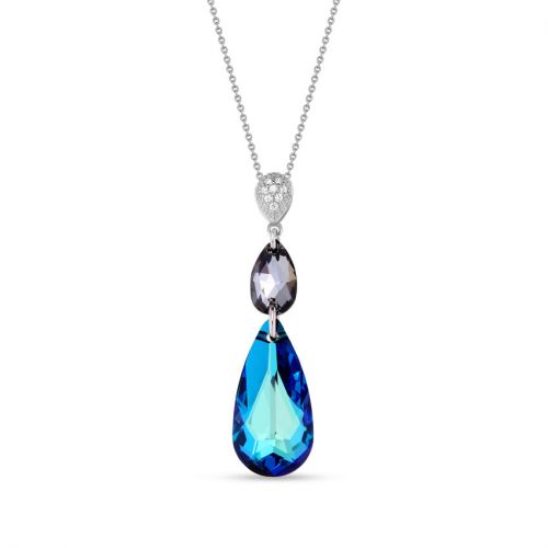 Collier Spark Argent et cristaux goutte bleu