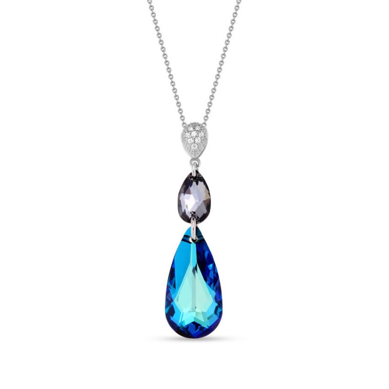 Collier Spark Argent et cristaux goutte bleu