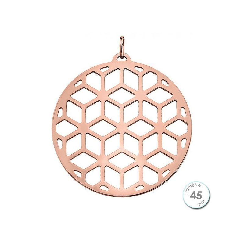 Pendentif femme Les Georgettes finition Or rose motif resille diamètre 45 mm