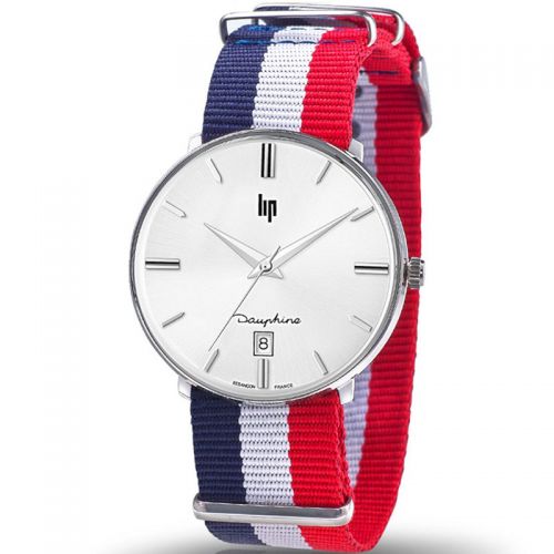 Montre homme Lip Dauphine bracelet nylon bleu blanc rouge