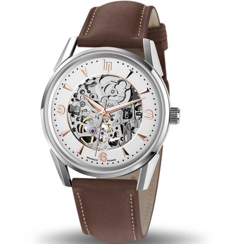 Montre homme Lip Himalaya automatique squelette cuir marron