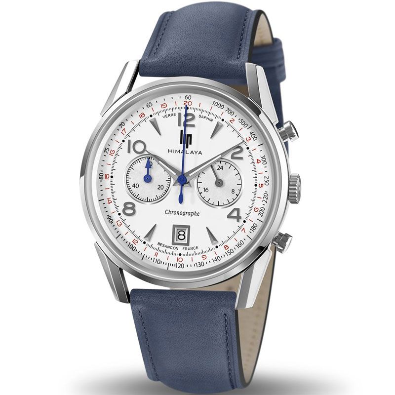 Montre homme Lip Himalaya chrono bracelet cuir bleu 