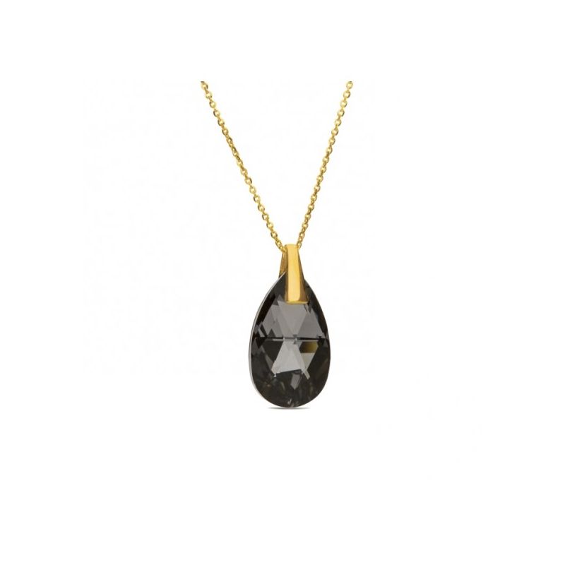 Collier Spark Plaqué Or sur Argent et cristaux goutte noire