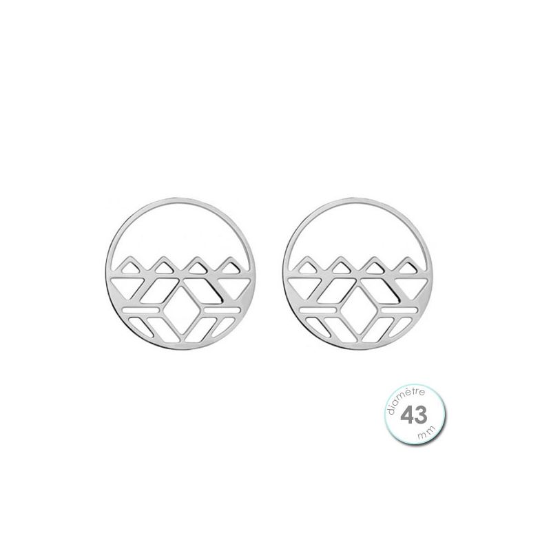 Boucles d'oreilles Les Georgettes motif inca finition argent diamètre 43 mm
