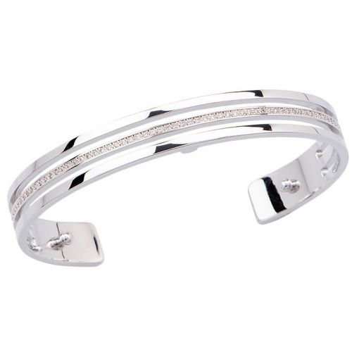 Bracelet manchette Les Georgettes précieuses motif parrallèle 8 mm finition Argent