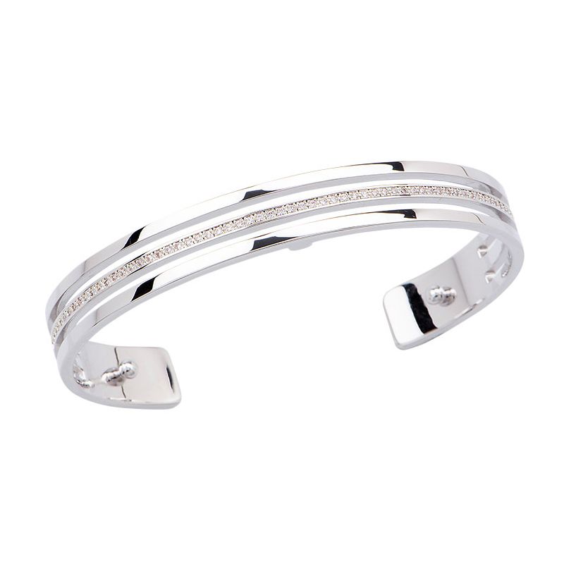Bracelet manchette Les Georgettes précieuses motif parrallèle 8 mm finition Argent