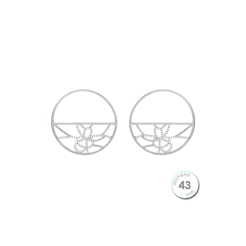 Boucles d'oreilles Les Georgettes motif pétales finition argent diamètre 43 mm