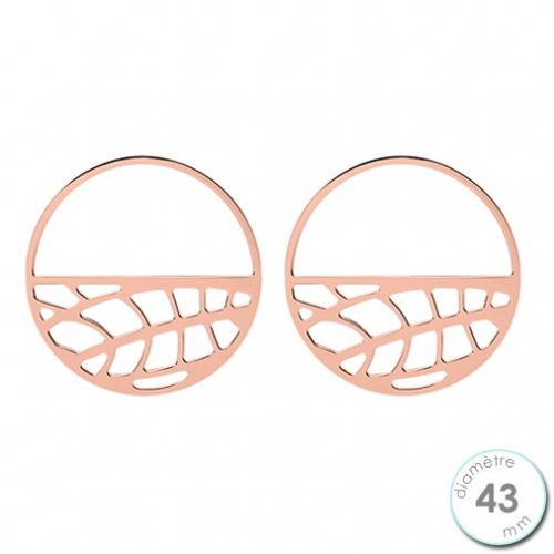 Boucles d'oreilles Les Georgettes motif fougère finition Or rose diamètre 43 mm