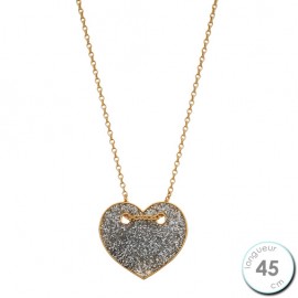 Collier Or jaune 375 motif coeur pailleté