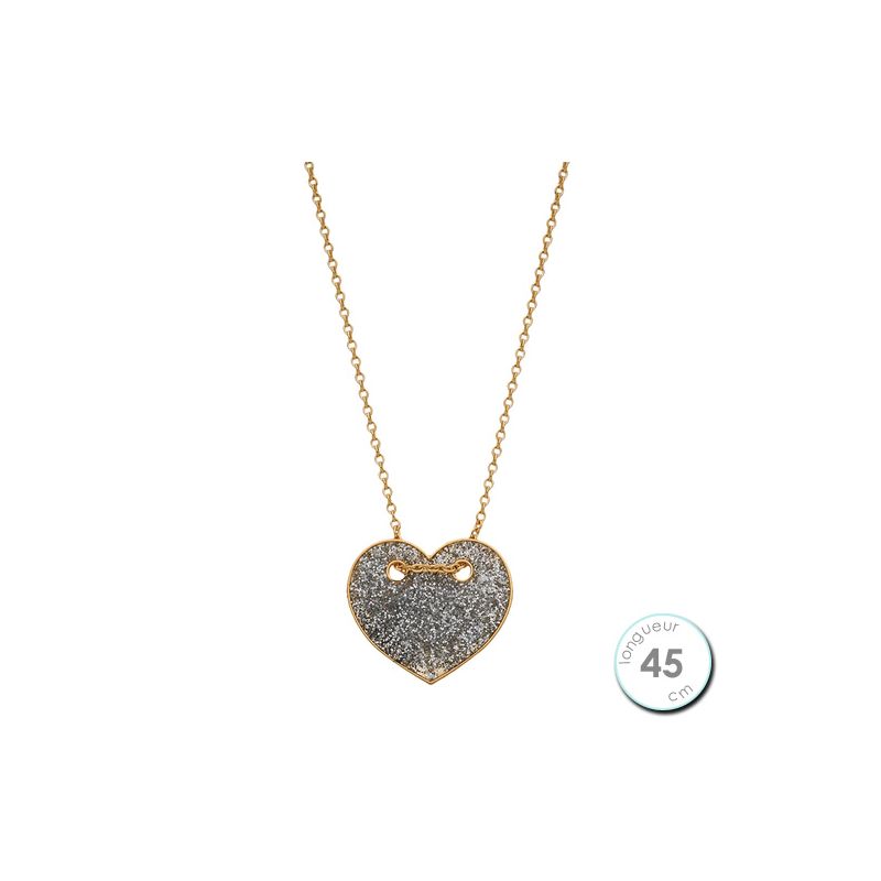 Collier Or jaune 375 motif coeur pailleté