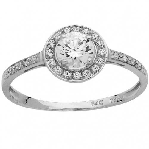 Bague solitaire Or blanc et oxydes
