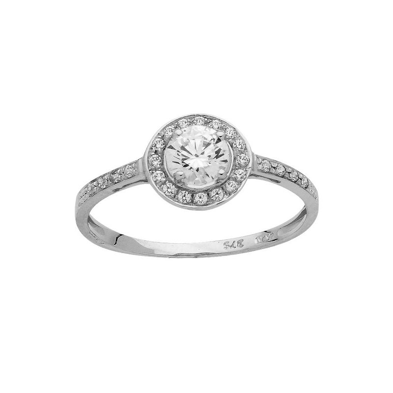 Bague solitaire Or blanc et oxydes