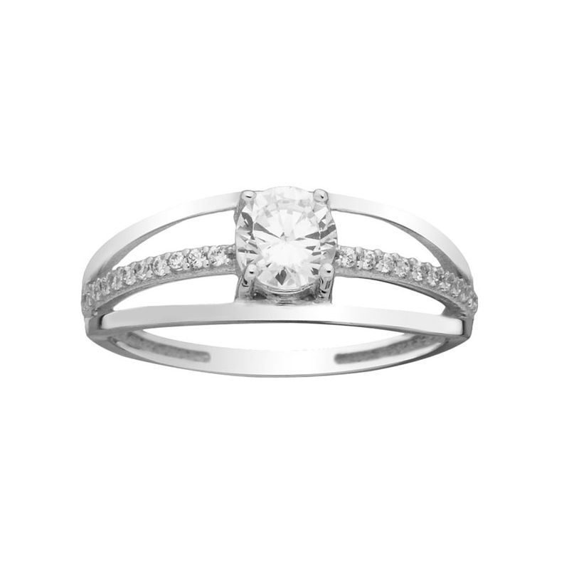 Bague solitaire Or blanc et oxydes