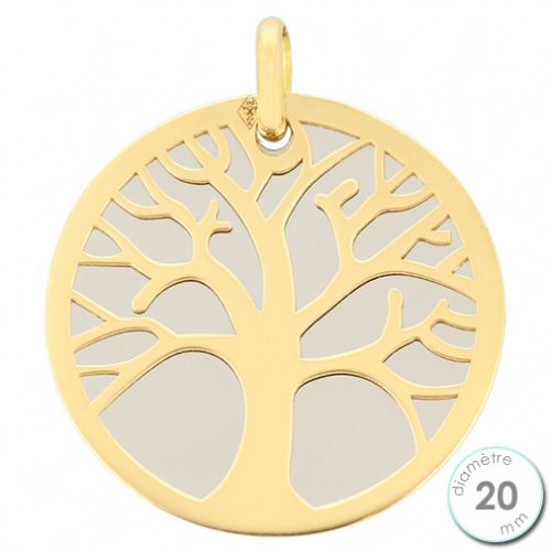 Pendentif Or jaune et acier arbre de vie