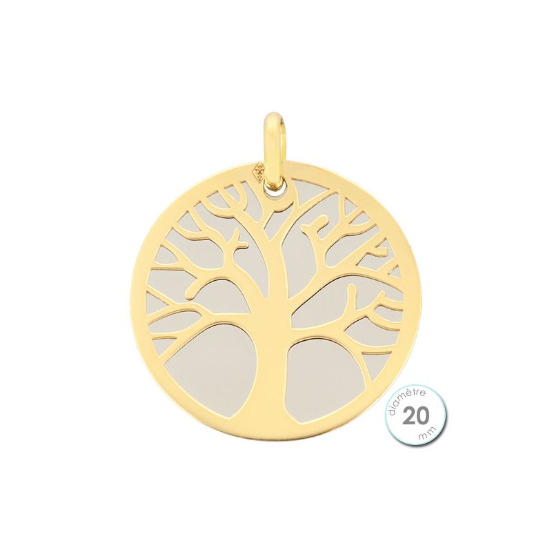 Pendentif Or jaune et acier arbre de vie