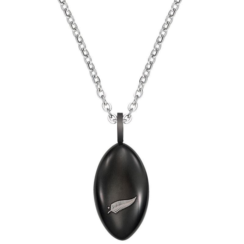 Collier homme All Blacks ballon de rugby noir acier