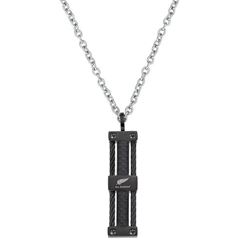 Collier homme All Blacks acier et carbone noir
