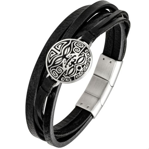 Bracelet homme All Blacks cuir noir multi-lanières