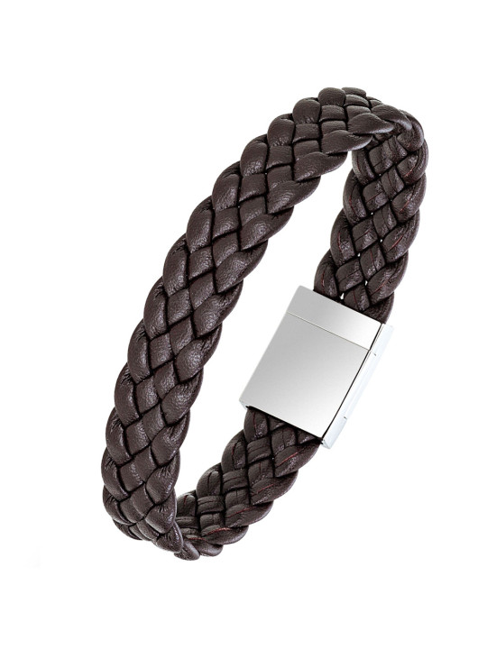 Bracelet homme All Blacks cuir marron tressé