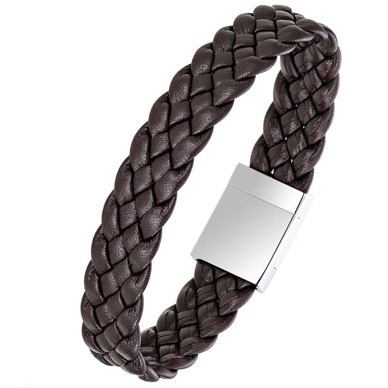 Bracelet homme All Blacks cuir marron tressé