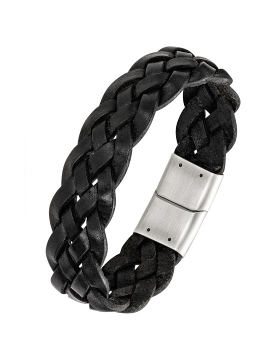 Bracelet cuir artisanal pour homme cuir tressé noir - FiFi brin de cuir