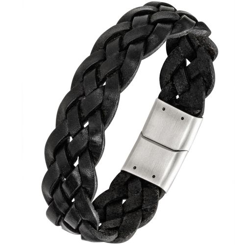 Bracelet homme All Blacks cuir noir tressé