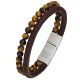 Bracelet homme All Blacks cuir marron et oeil de tigre