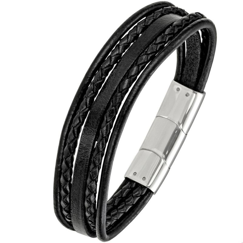 Bracelet homme All Blacks cuir noir multi-lanières