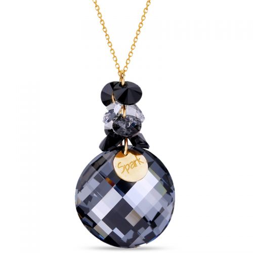 Collier Spark Plaqué Or et cristaux rond noir