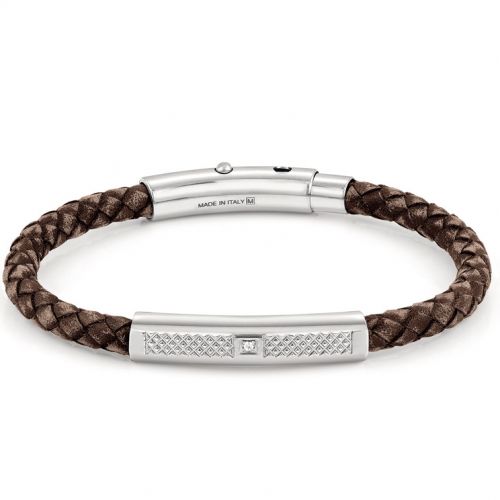 Bracelet Nomination acier, cuir marron et oxyde de zirconium