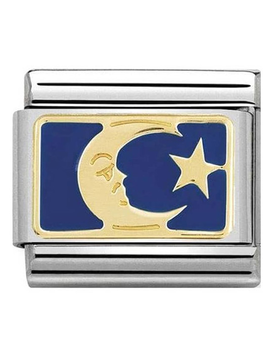 Maillon Nomination classic lune et étoile bleue en or