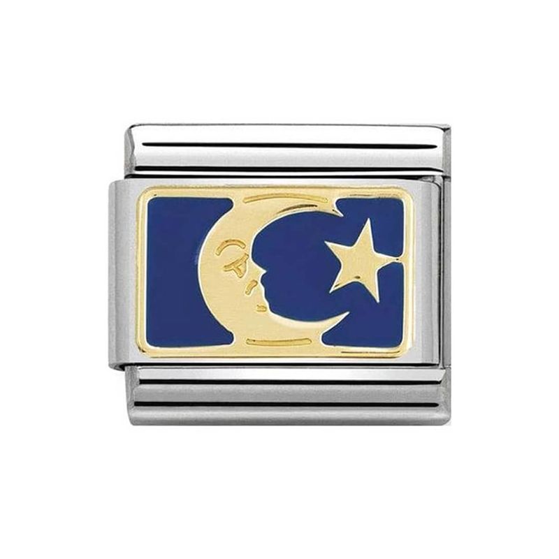 Maillon Nomination classic lune et étoile bleue en or