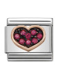 Maillon Nomination classic coeur Or rose pierres rouges