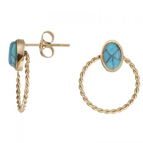Boucles d'oreilles doré jaune et pierres turquoise
