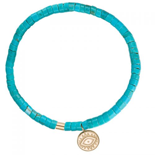 Bracelet perles turquoises et pampille doré jaune