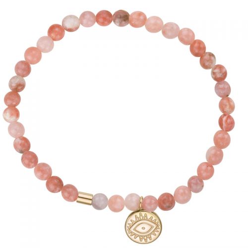 Bracelet perles roses et pampille doré jaune