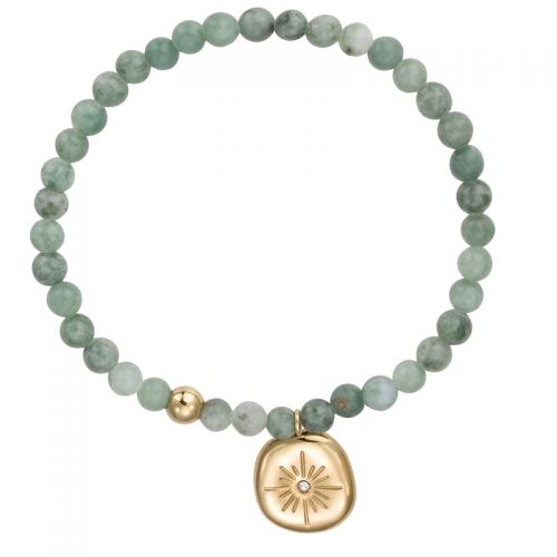 Bracelet perles vertes et pampille doré jaune