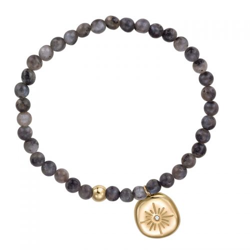 Bracelet perles marrons et pampille doré jaune