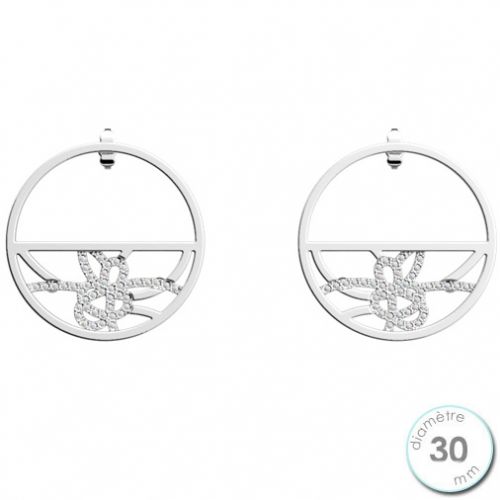 Boucles d'oreilles Les Georgettes précieuses petites créoles motif nénuphar finition argent