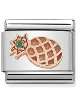 Maillon Nomination classic ananas Or rose et pierre verte