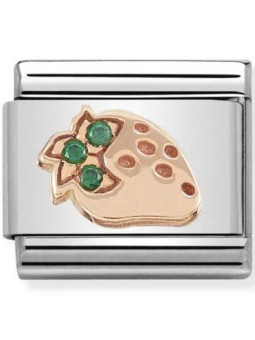 Maillon Nomination classic fraise Or rose et pierres vertes